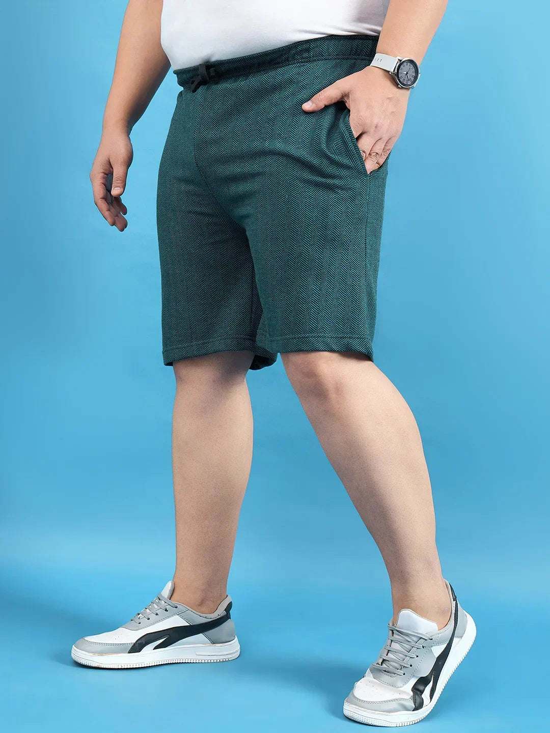 Men Plus Size Lesnar Teal Solid Shorts - bigbanana