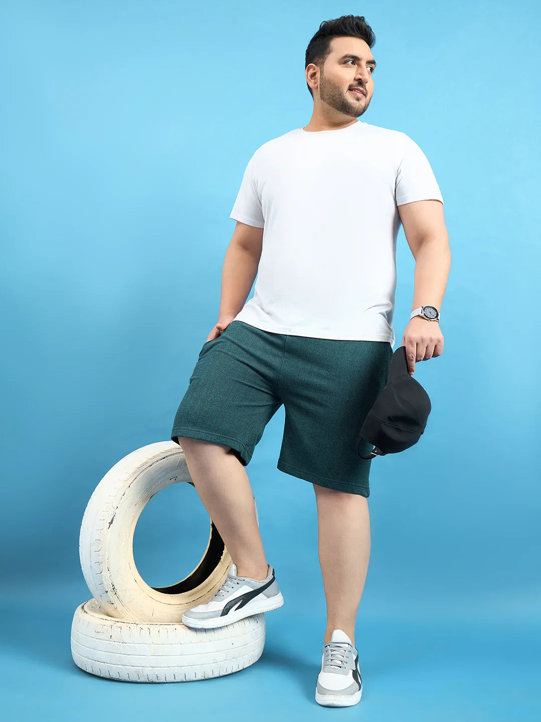 Men Plus Size Lesnar Teal Solid Shorts - bigbanana