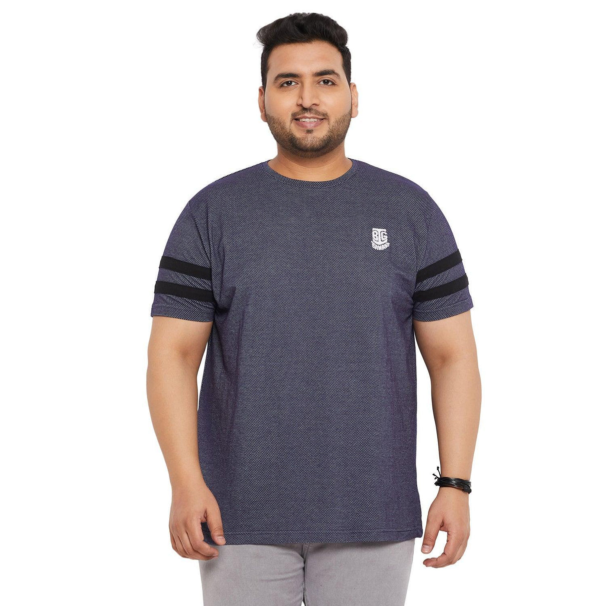 Men Plus Size Link Jacquard Round Neck Tshirt - bigbanana