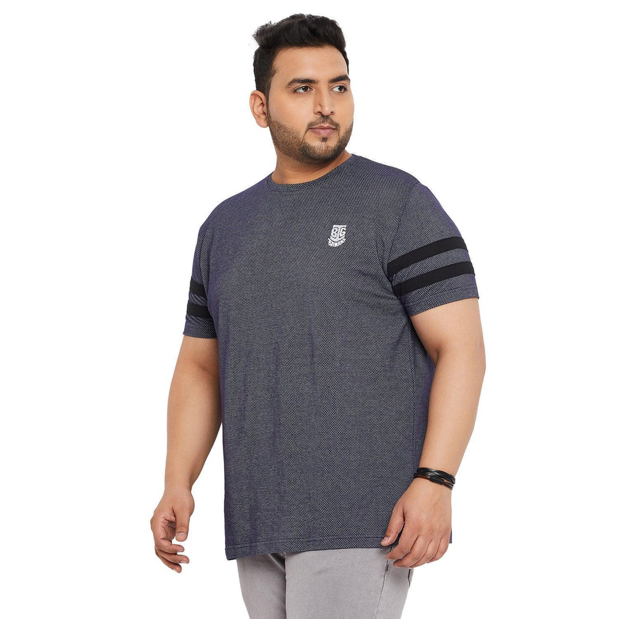 Men Plus Size Link Jacquard Round Neck Tshirt - bigbanana