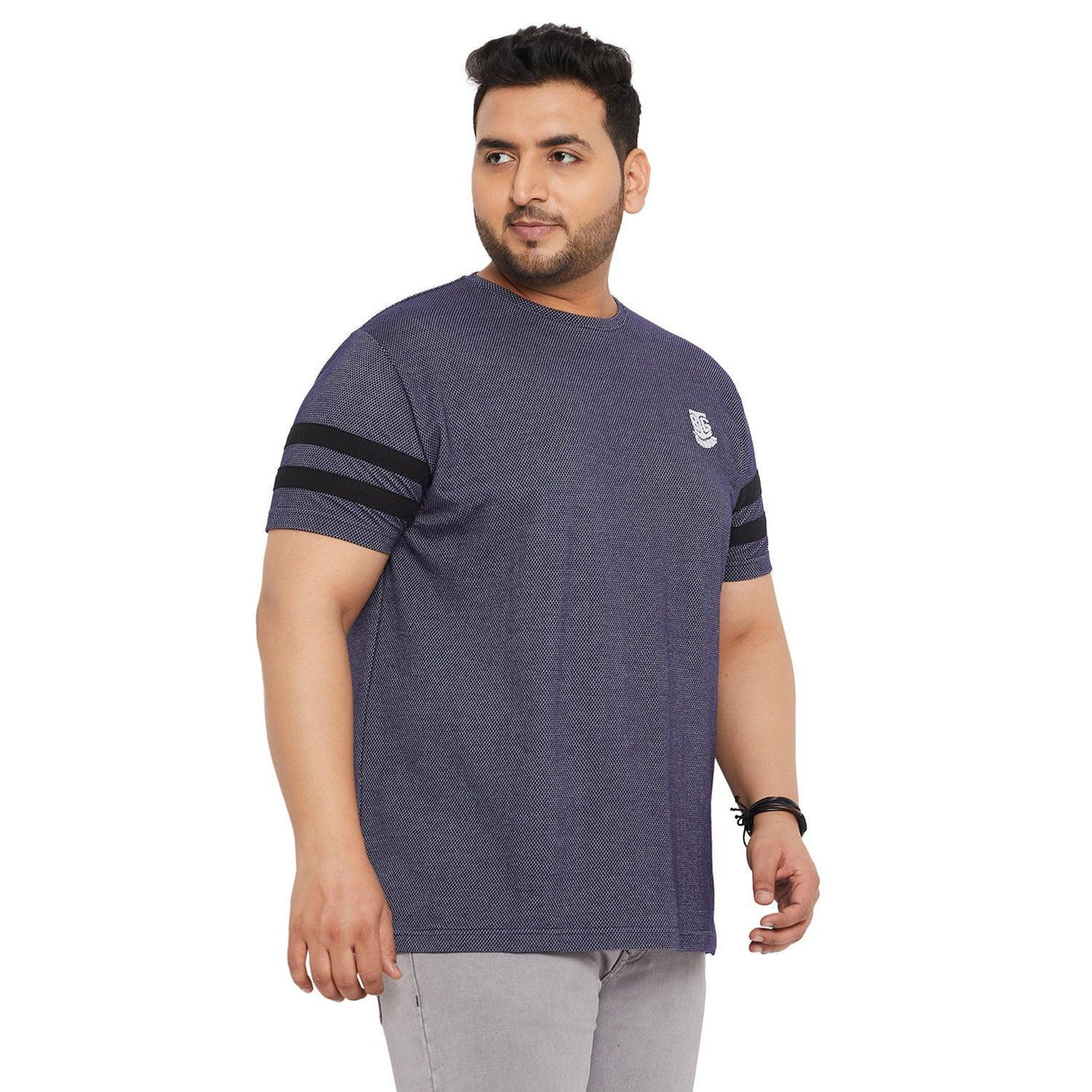 Men Plus Size Link Jacquard Round Neck Tshirt - bigbanana