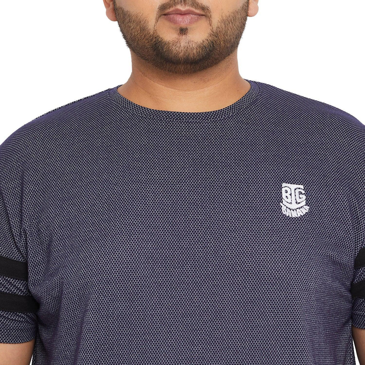 Men Plus Size Link Jacquard Round Neck Tshirt - bigbanana
