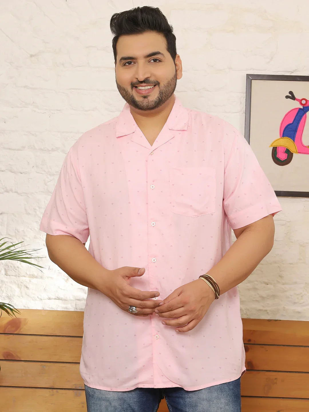 Men Plus Size Lintiq Pink Dotted Shirt - bigbanana