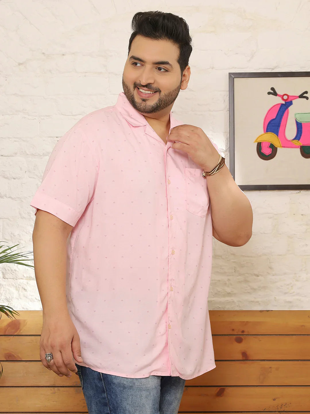 Men Plus Size Lintiq Pink Dotted Shirt - bigbanana