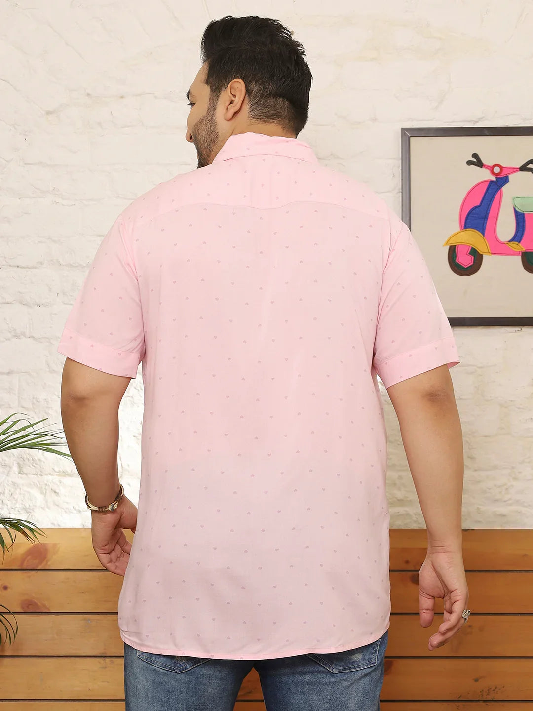 Men Plus Size Lintiq Pink Dotted Shirt - bigbanana
