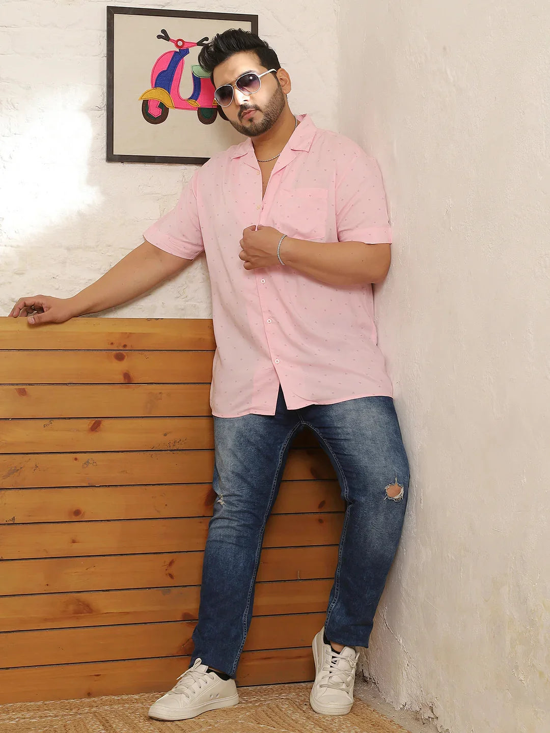 Men Plus Size Lintiq Pink Dotted Shirt - bigbanana