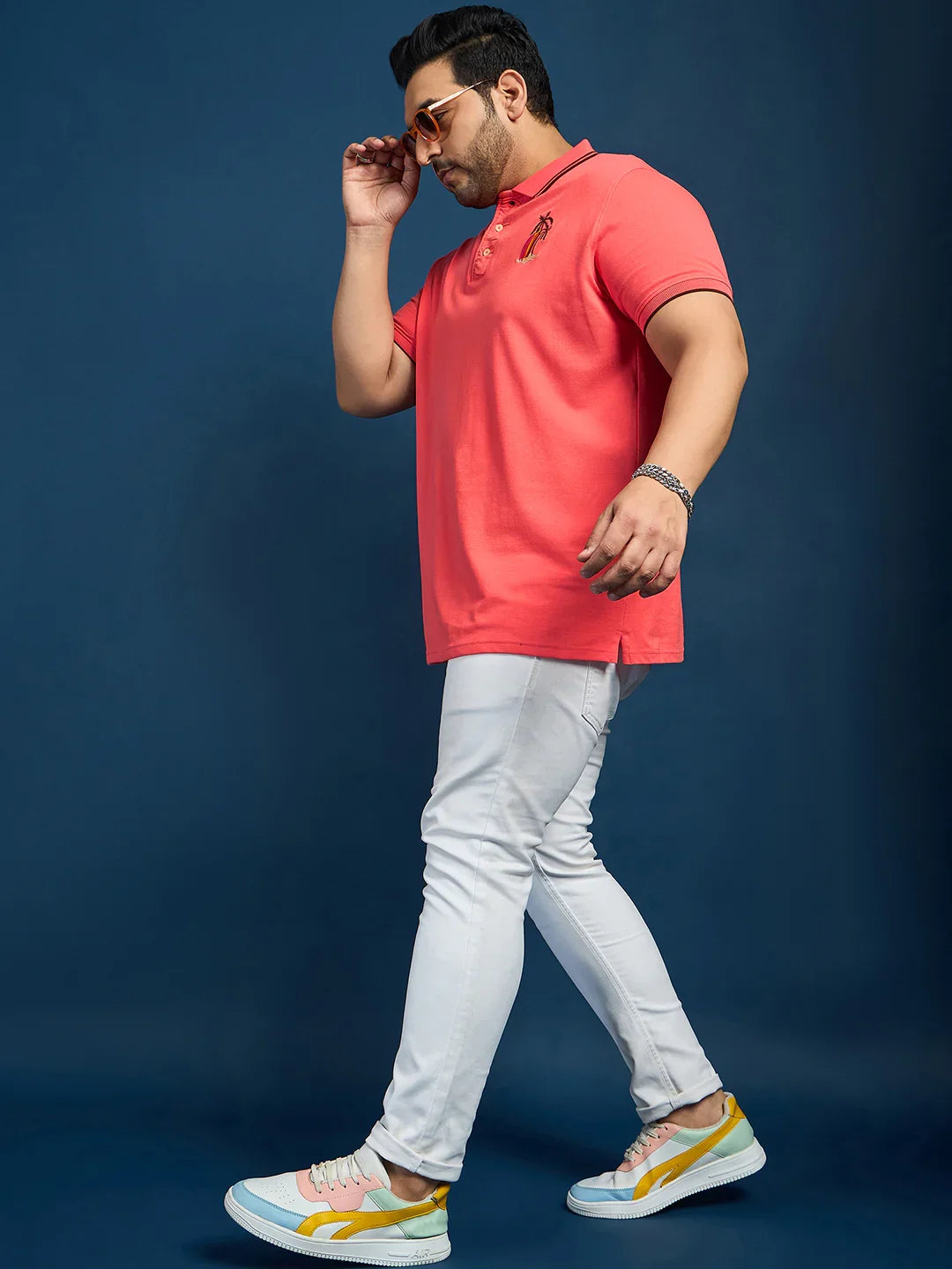 Men Plus Size Lomp-Pink Solid Polo Tshirt - bigbanana