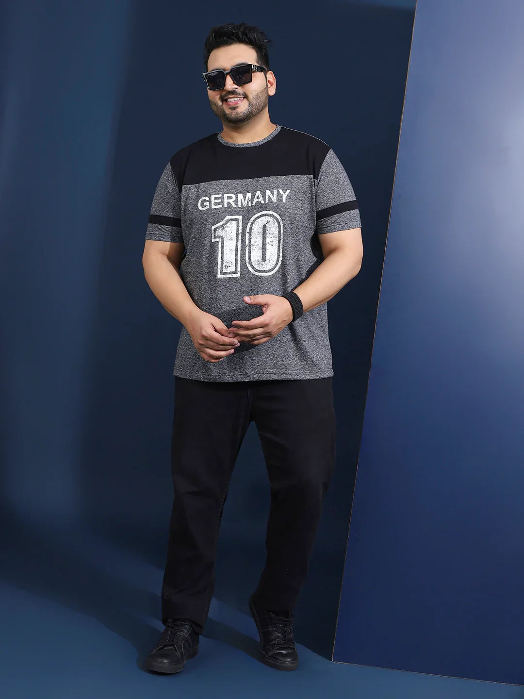 Men Plus Size Loomia Striped Grey Round Neck Tshirt - bigbanana