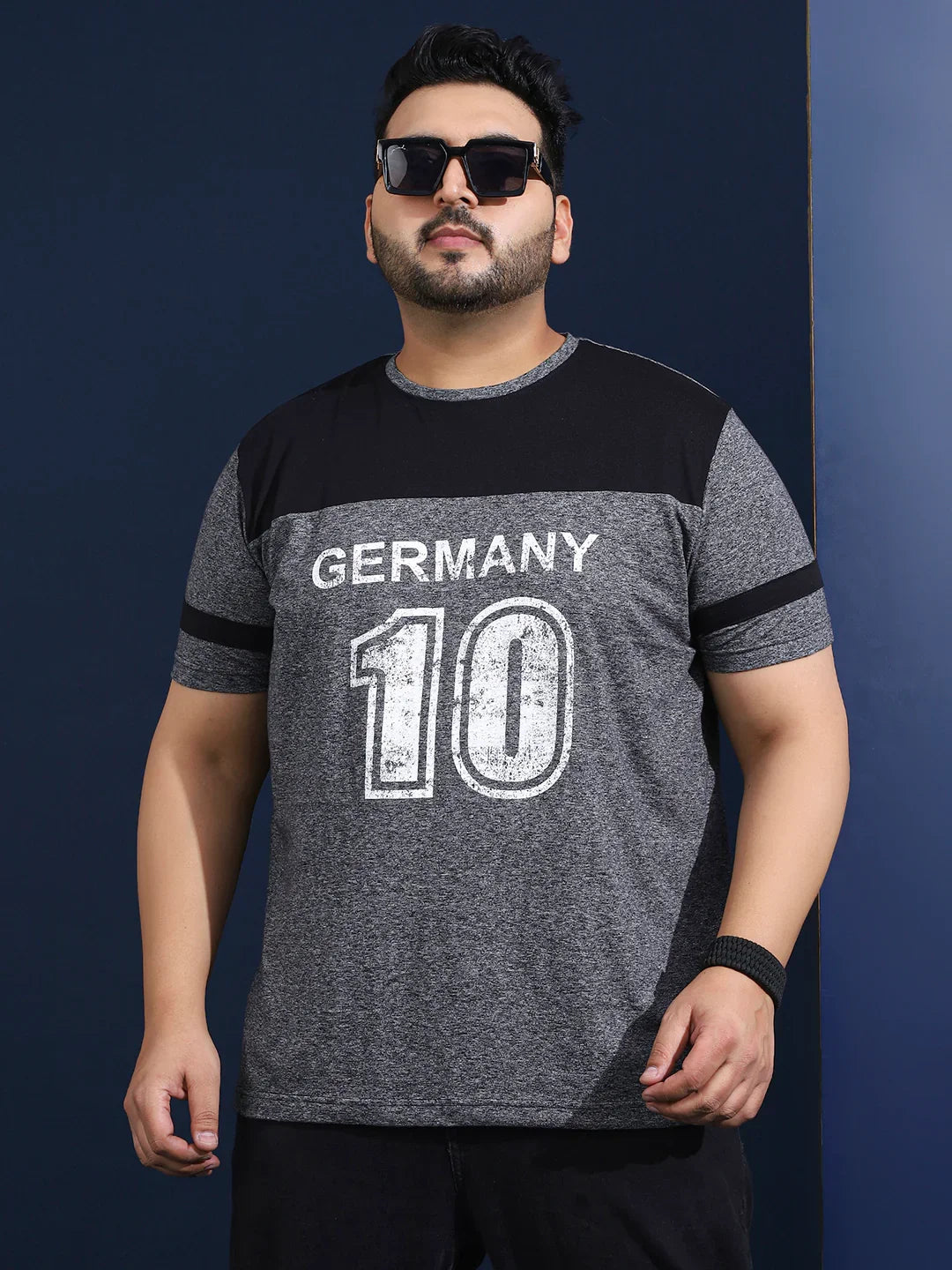 Men Plus Size Loomia Striped Grey Round Neck Tshirt - bigbanana