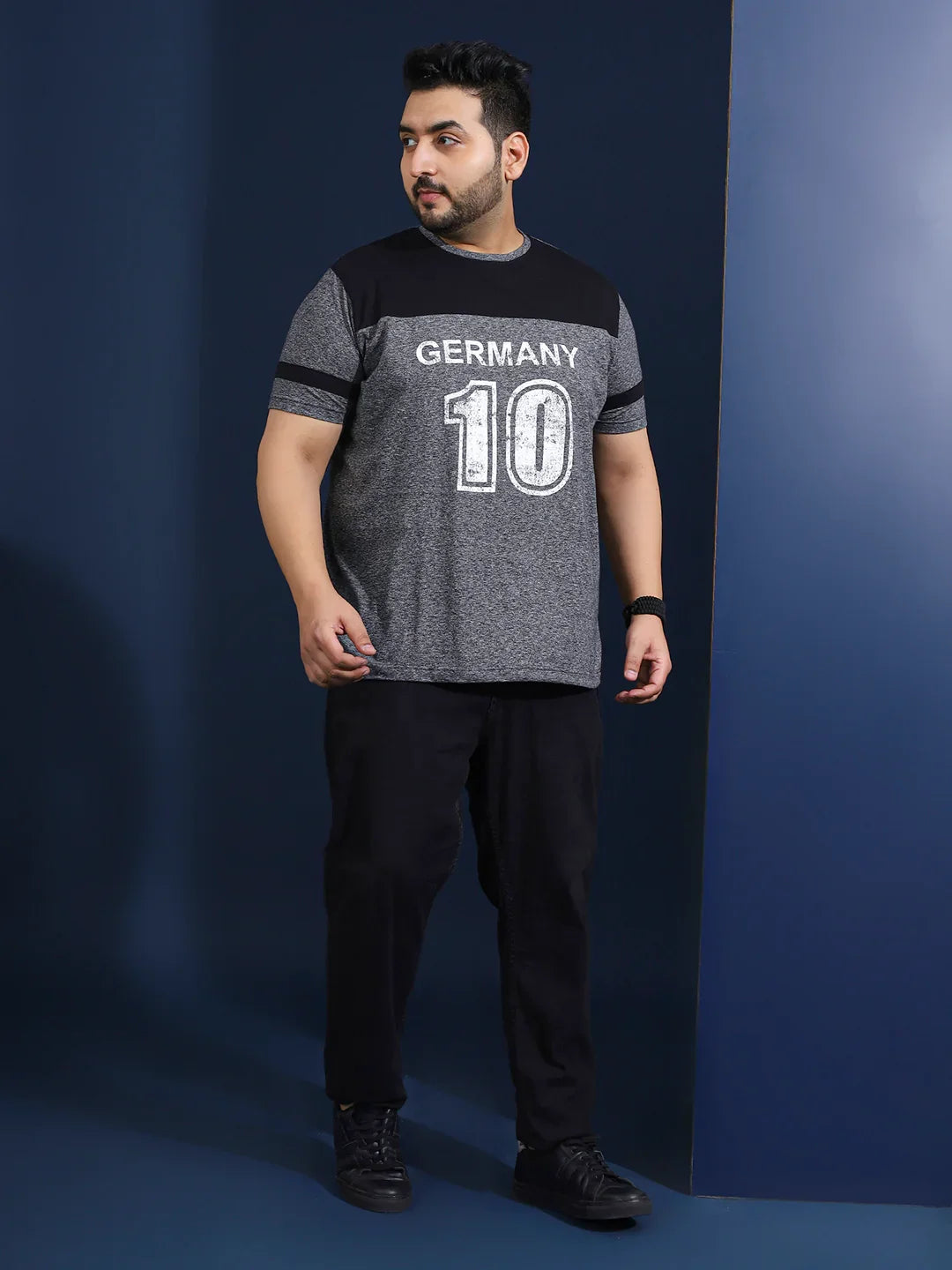 Men Plus Size Loomia Striped Grey Round Neck Tshirt - bigbanana