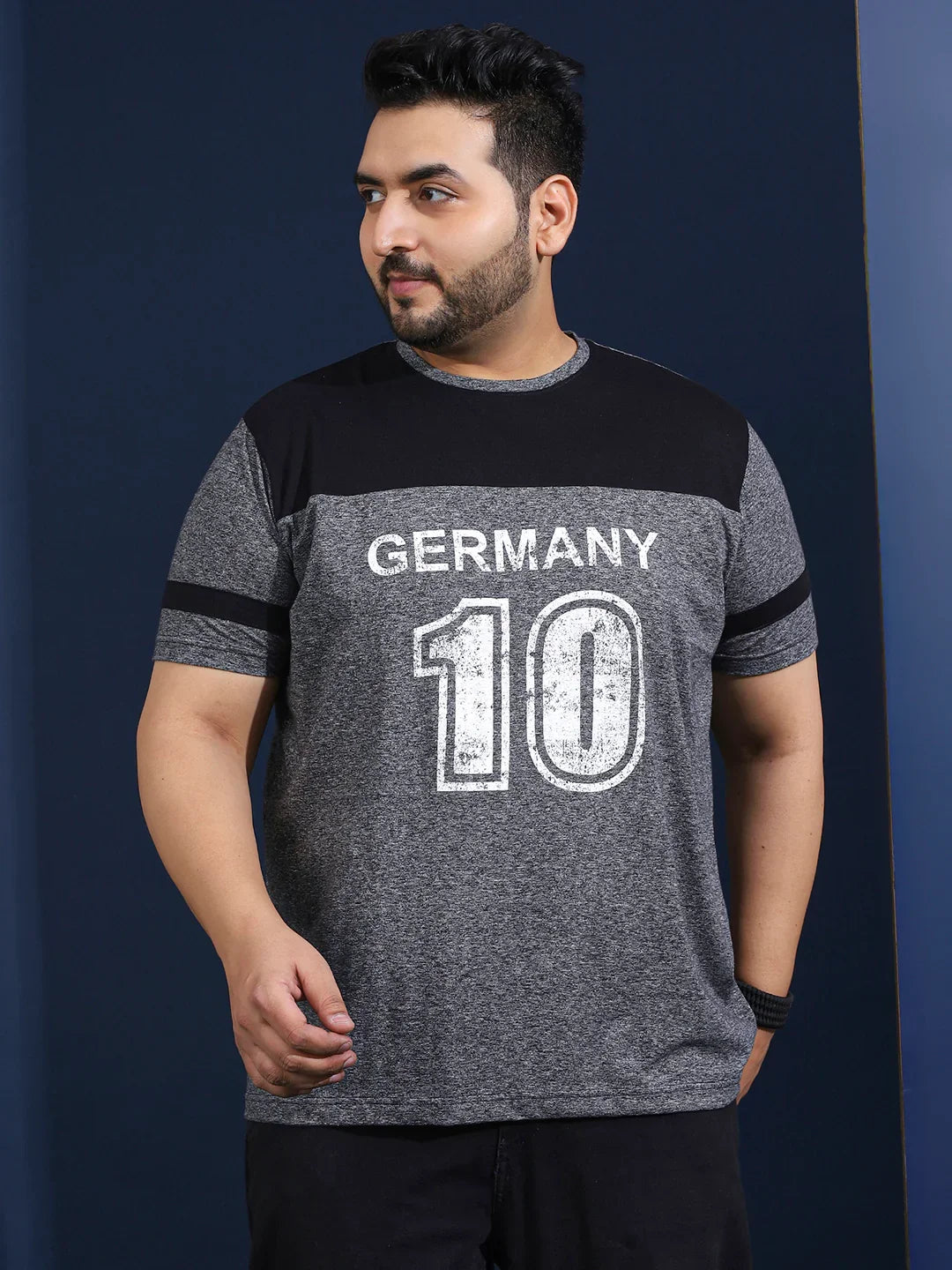 Men Plus Size Loomia Striped Grey Round Neck Tshirt - bigbanana