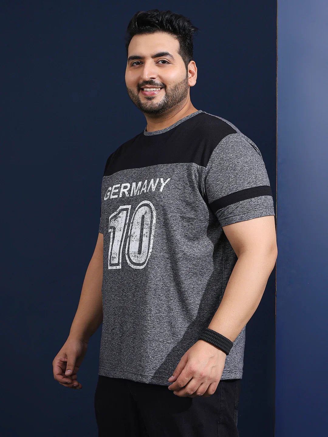 Men Plus Size Loomia Striped Grey Round Neck Tshirt - bigbanana