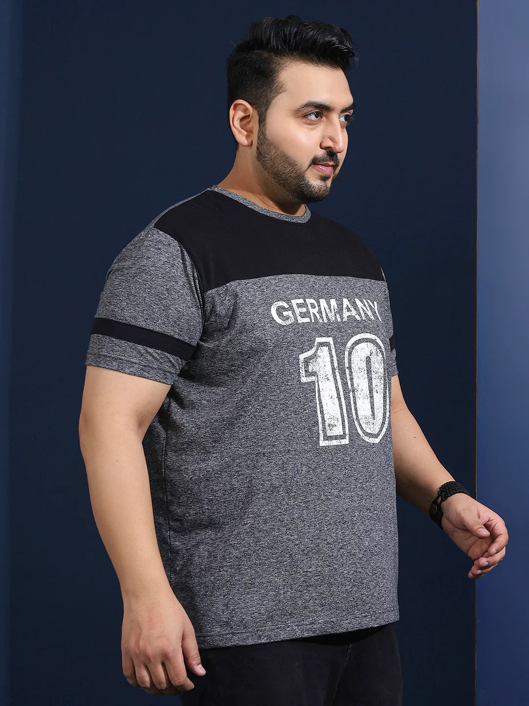 Men Plus Size Loomia Striped Grey Round Neck Tshirt - bigbanana