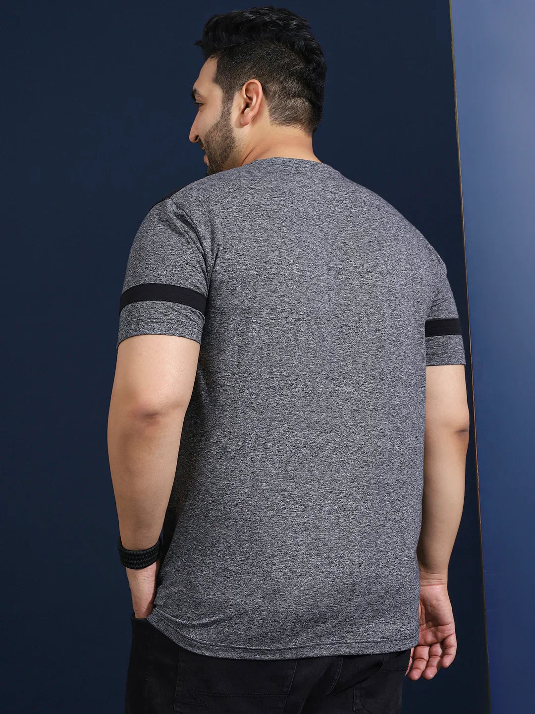 Men Plus Size Loomia Striped Grey Round Neck Tshirt - bigbanana