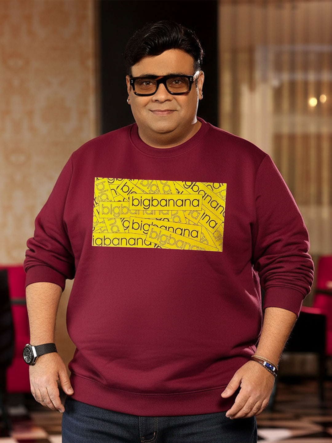 Men Plus Size Looper Maroon Printed Sweatshirt