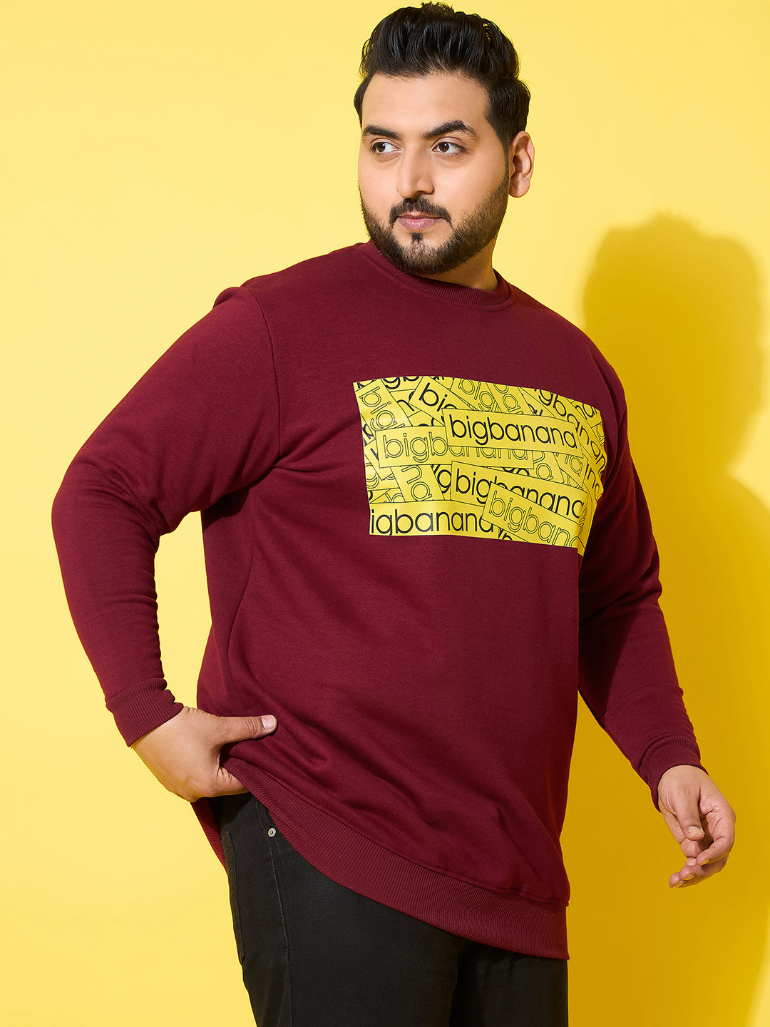 Men Plus Size Looper Maroon Printed Sweatshirt