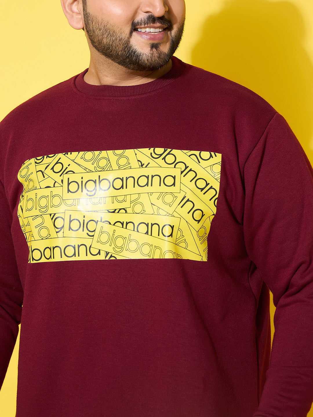 Men Plus Size Looper Maroon Printed Sweatshirt