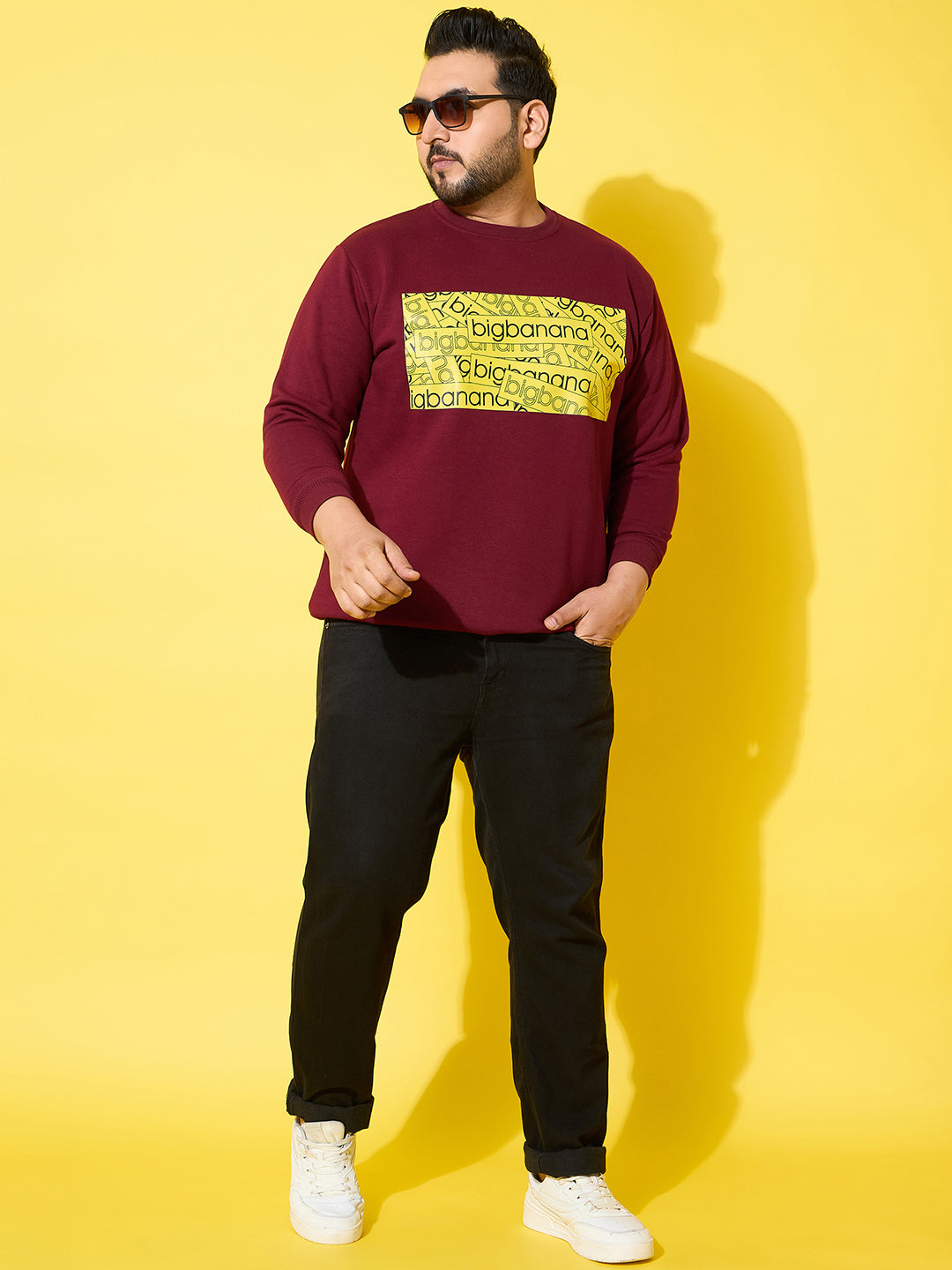 Men Plus Size Looper Maroon Printed Sweatshirt