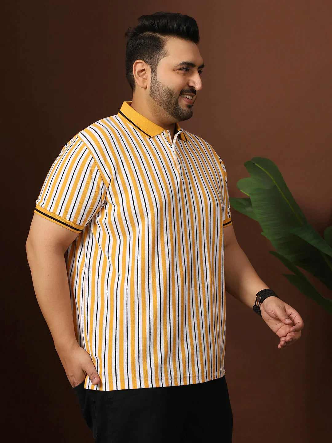Men Plus Size Loquen Striped Multi Polo Tshirt - bigbanana