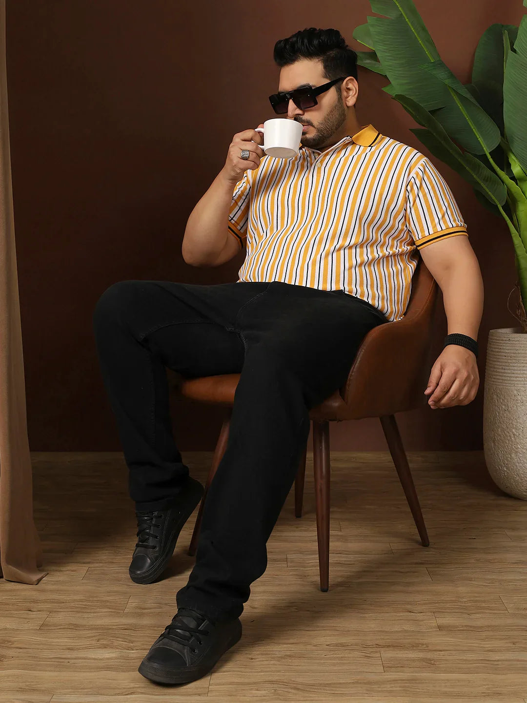 Men Plus Size Loquen Striped Multi Polo Tshirt - bigbanana