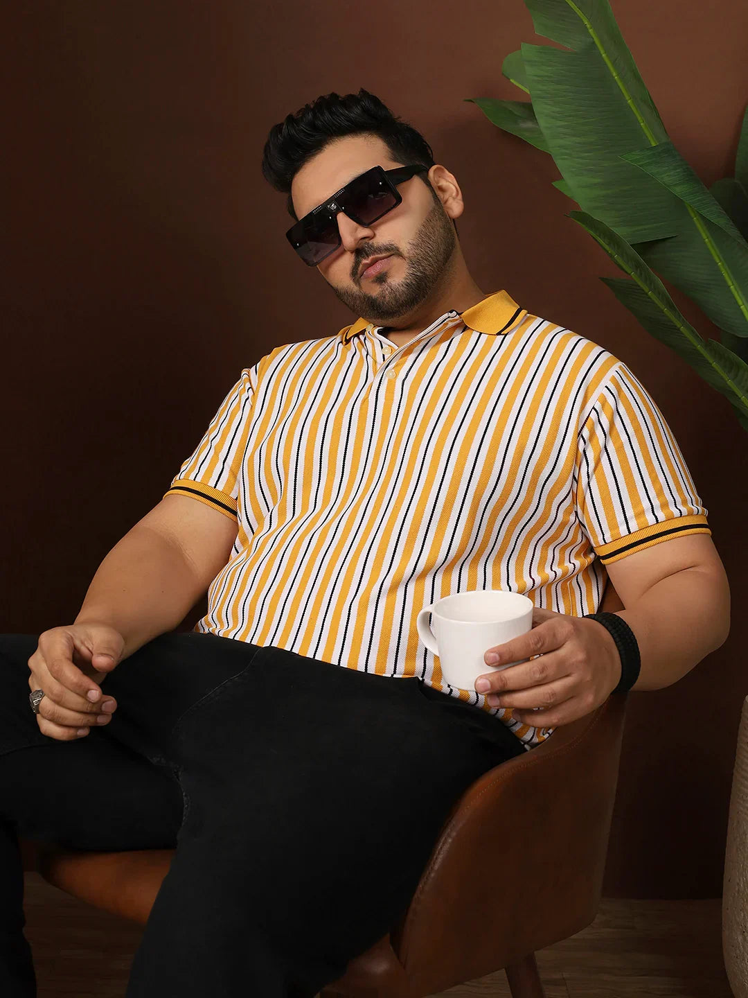 Men Plus Size Loquen Striped Multi Polo Tshirt - bigbanana