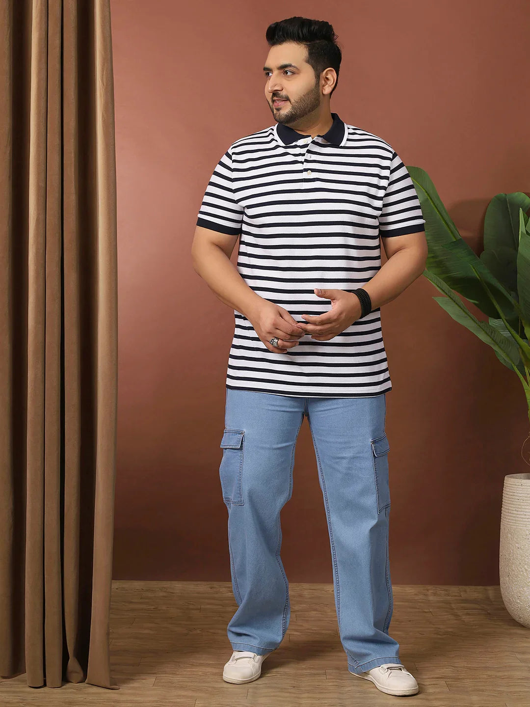 Men Plus Size Luxore Striped Multi Polo Tshirt - bigbanana