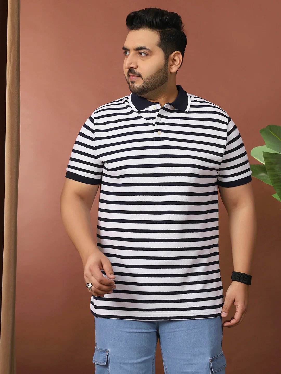 Men Plus Size Luxore Striped Multi Polo Tshirt - bigbanana