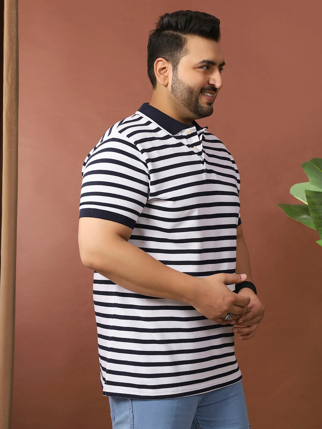 Men Plus Size Luxore Striped Multi Polo Tshirt - bigbanana