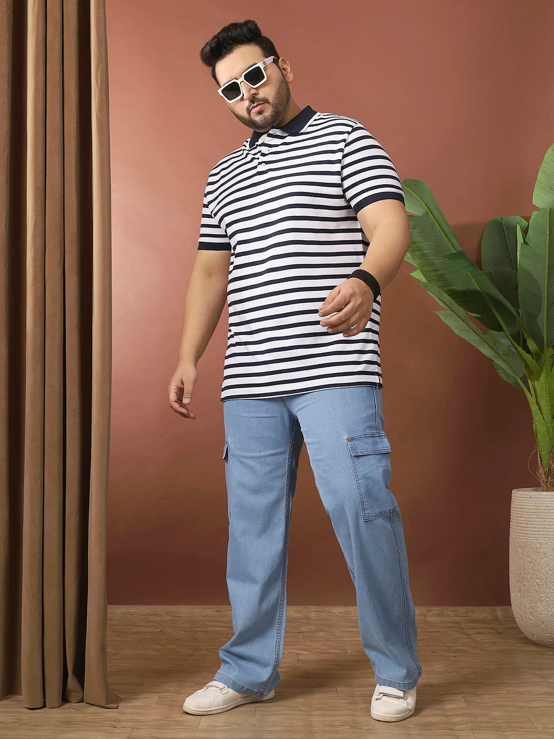 Men Plus Size Luxore Striped Multi Polo Tshirt - bigbanana