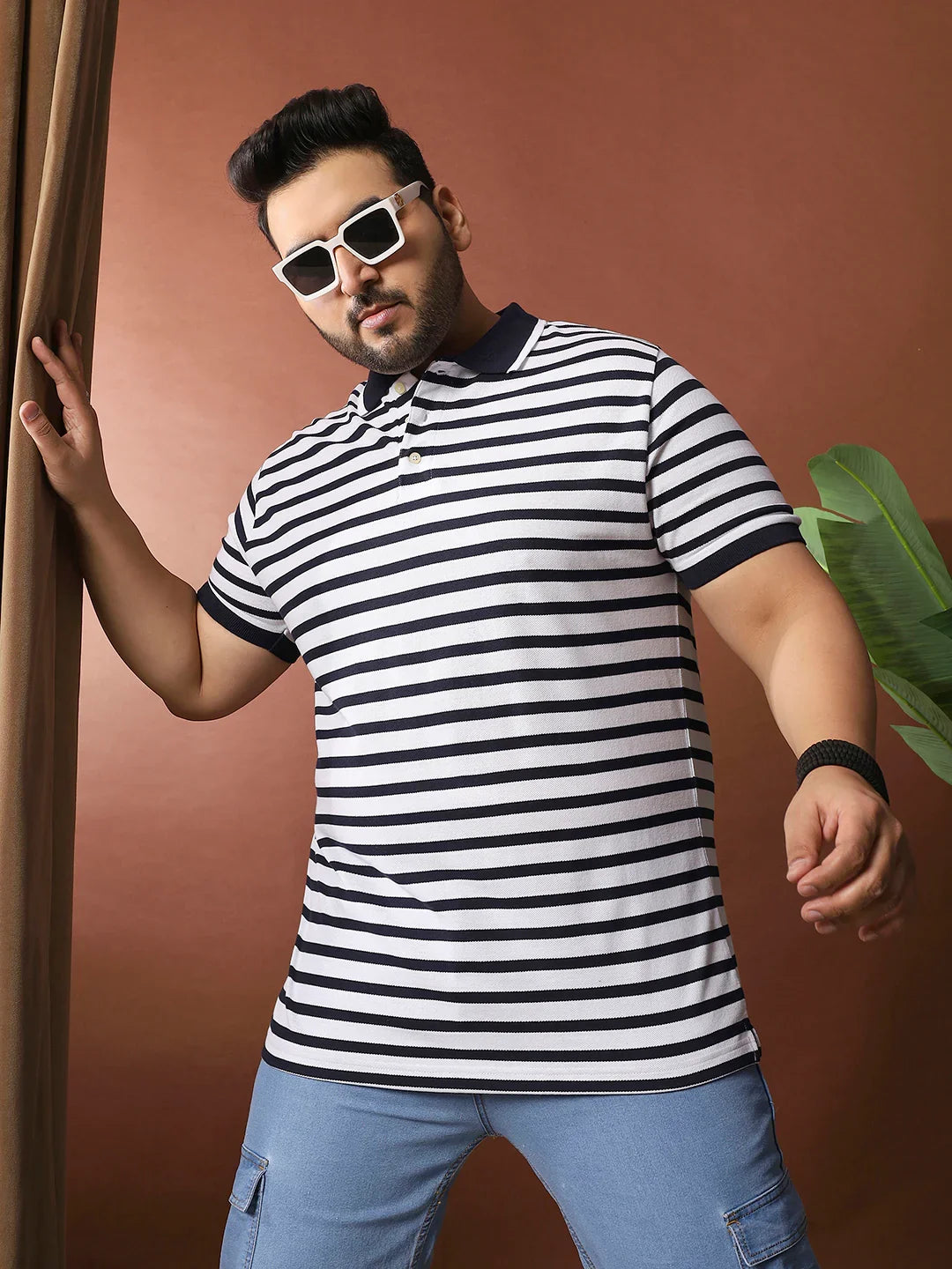 Men Plus Size Luxore Striped Multi Polo Tshirt - bigbanana