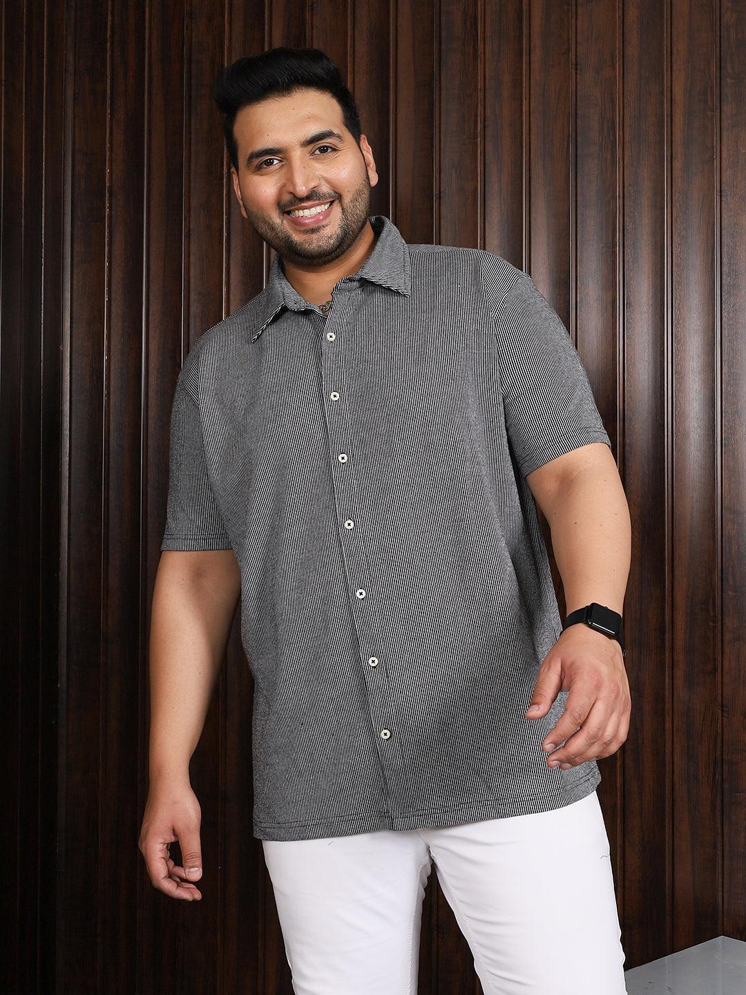 Men Plus Size Manila-Grey Striped Shirt - bigbanana