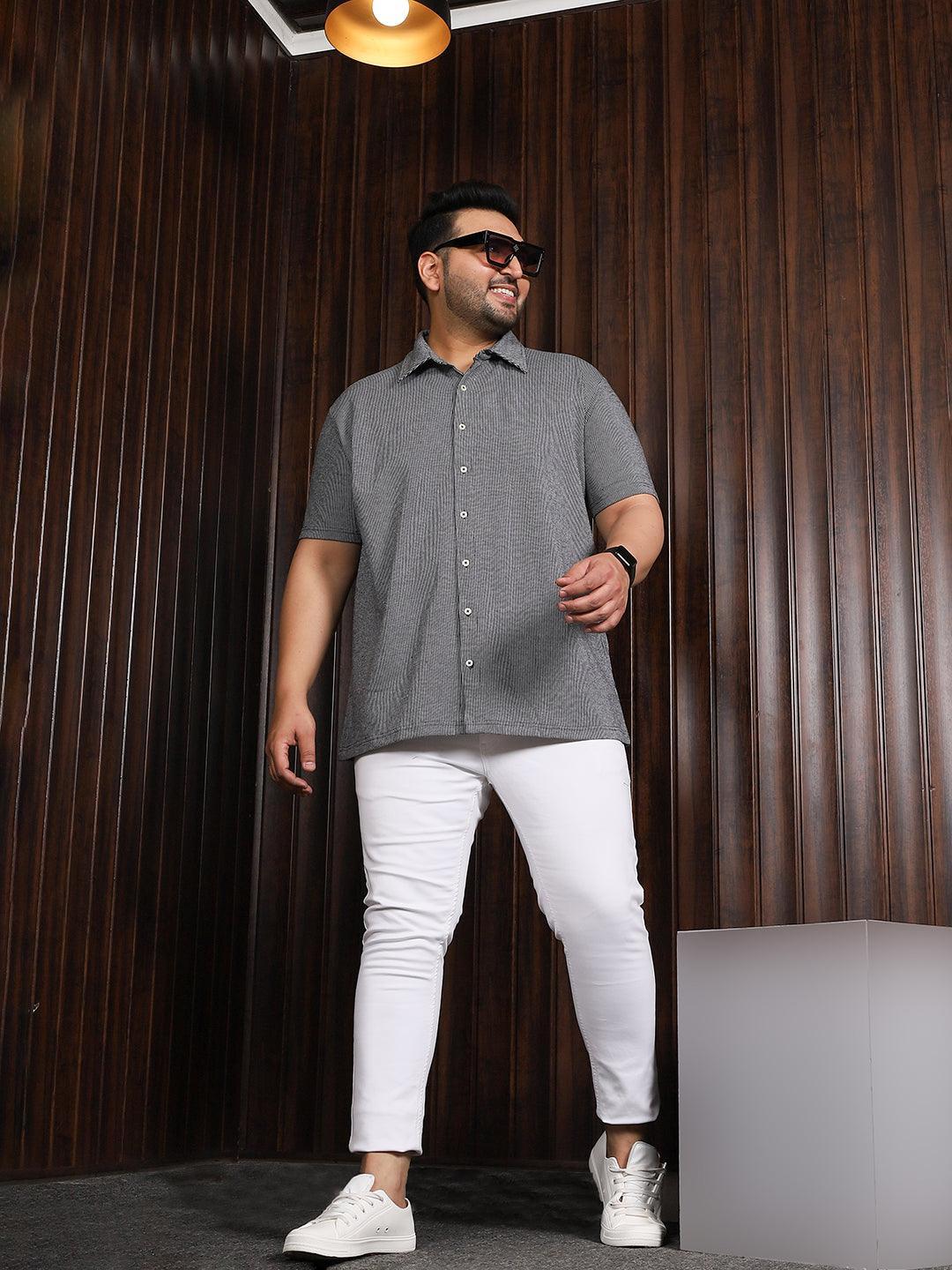 Men Plus Size Manila-Grey Striped Shirt - bigbanana
