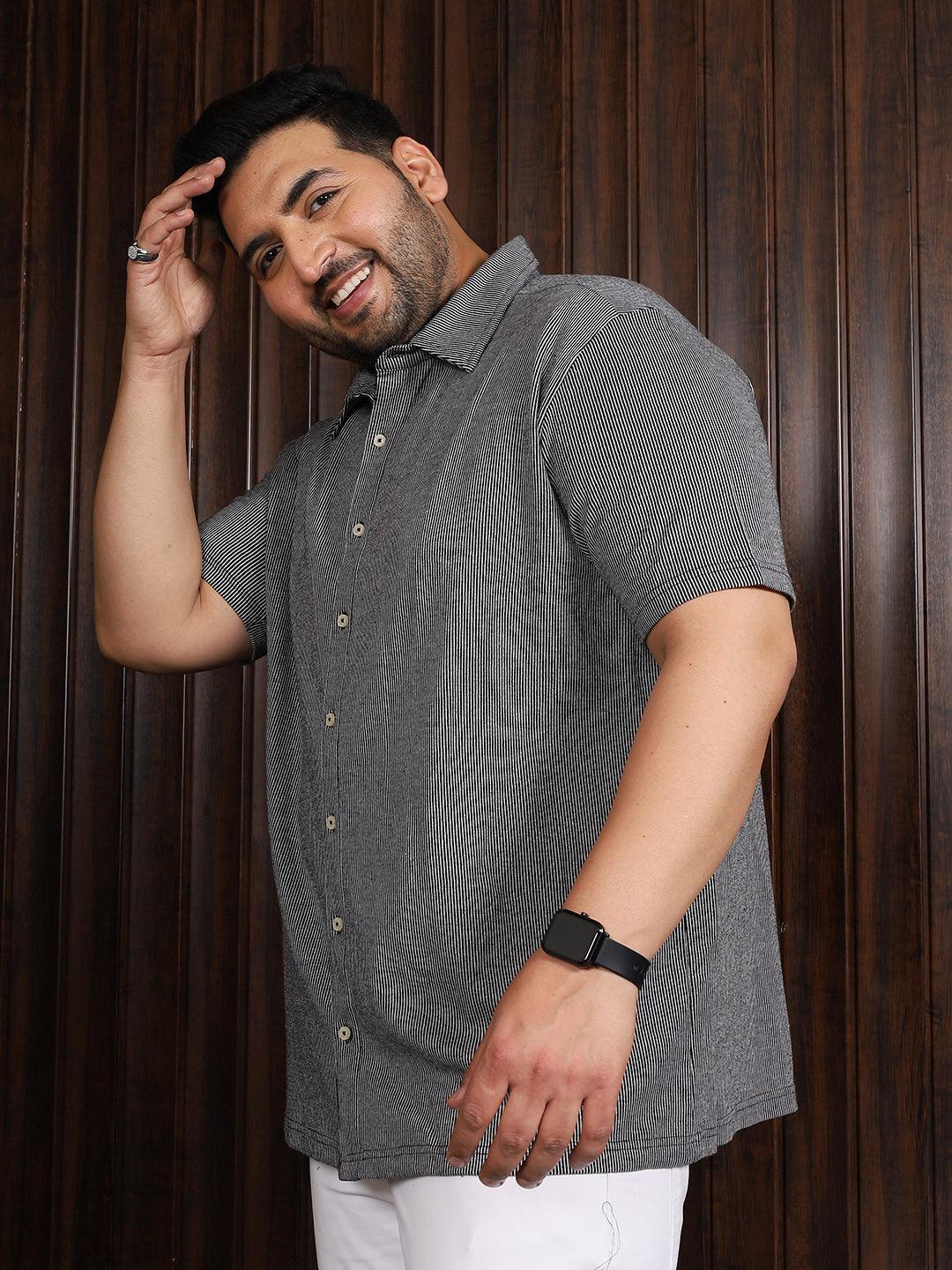 Men Plus Size Manila-Grey Striped Shirt - bigbanana