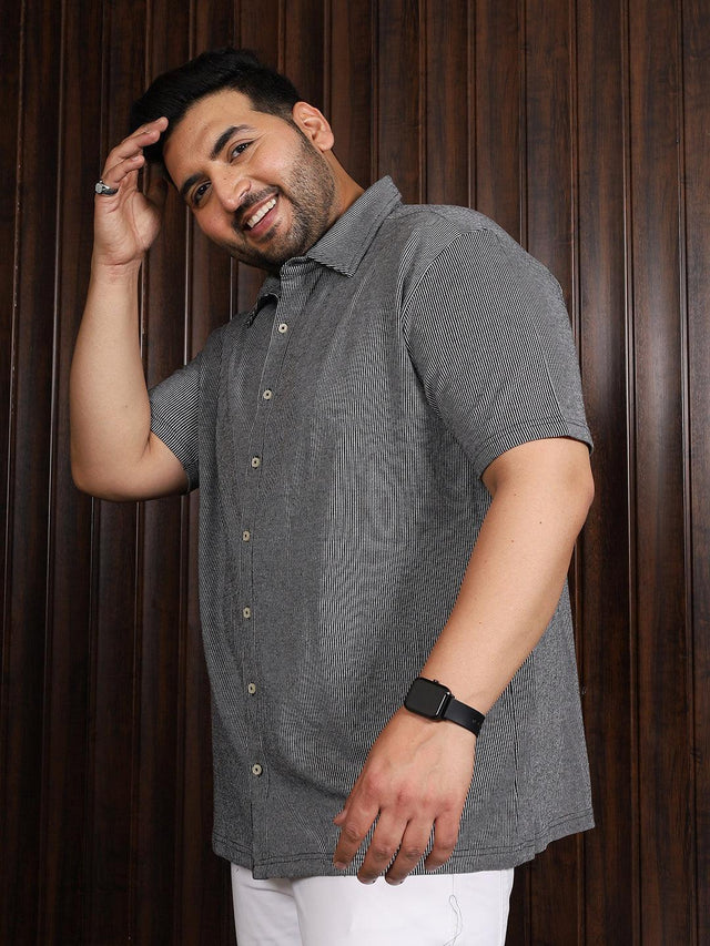 Men Plus Size Manila-Grey Striped Shirt - bigbanana