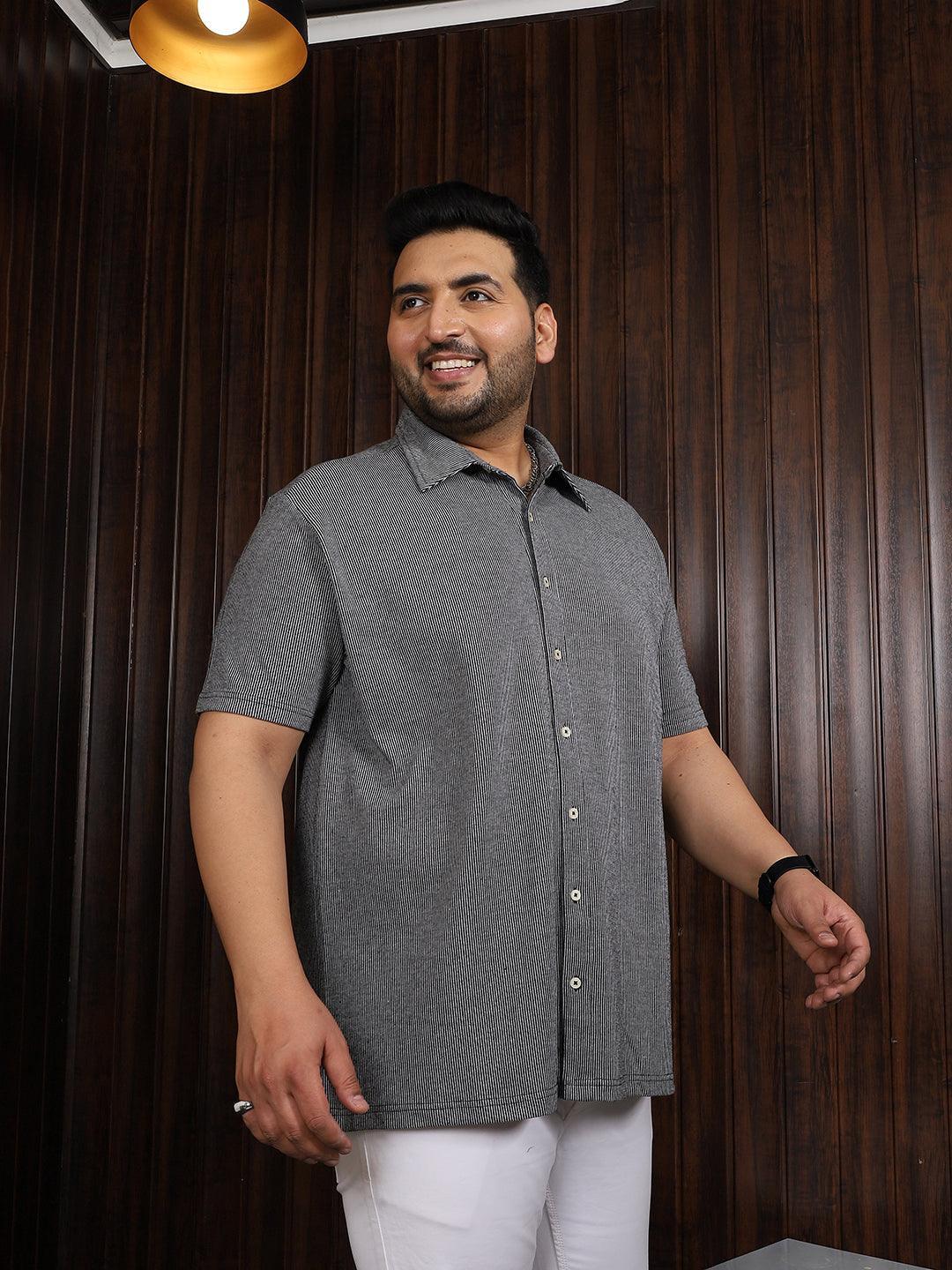 Men Plus Size Manila-Grey Striped Shirt - bigbanana