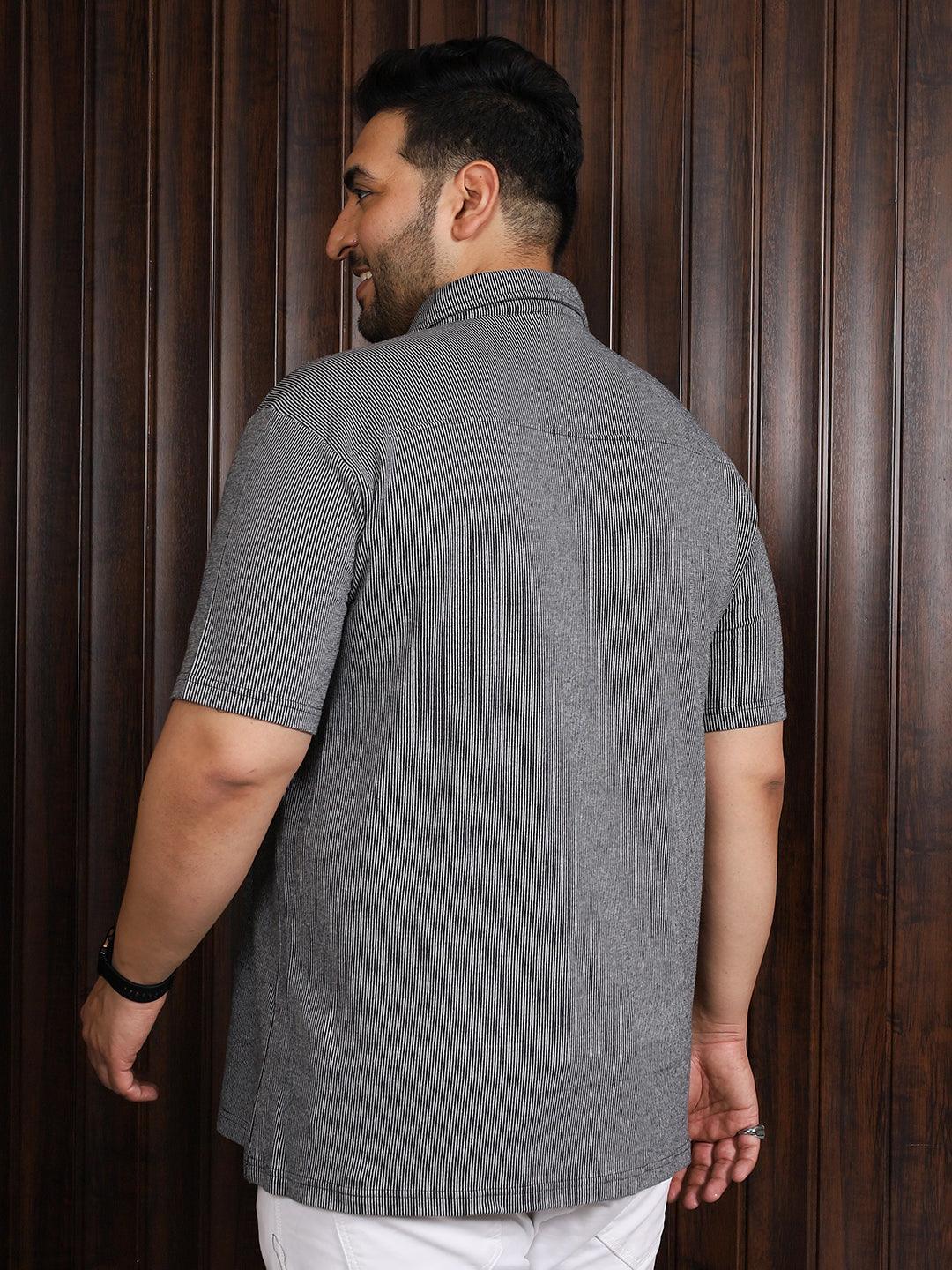 Men Plus Size Manila-Grey Striped Shirt - bigbanana