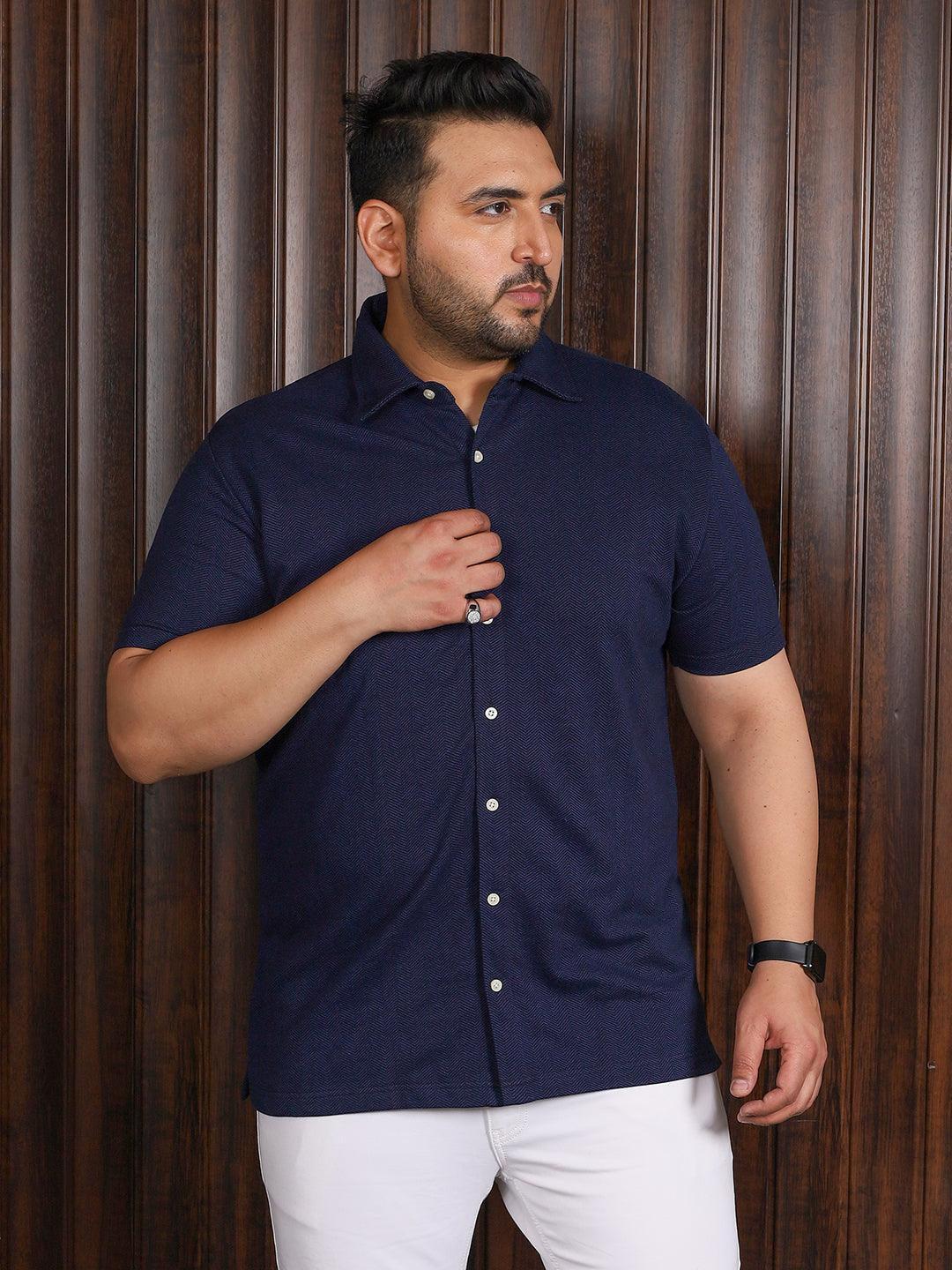 Men Plus Size Manila-Navy Striped Shirt - bigbanana