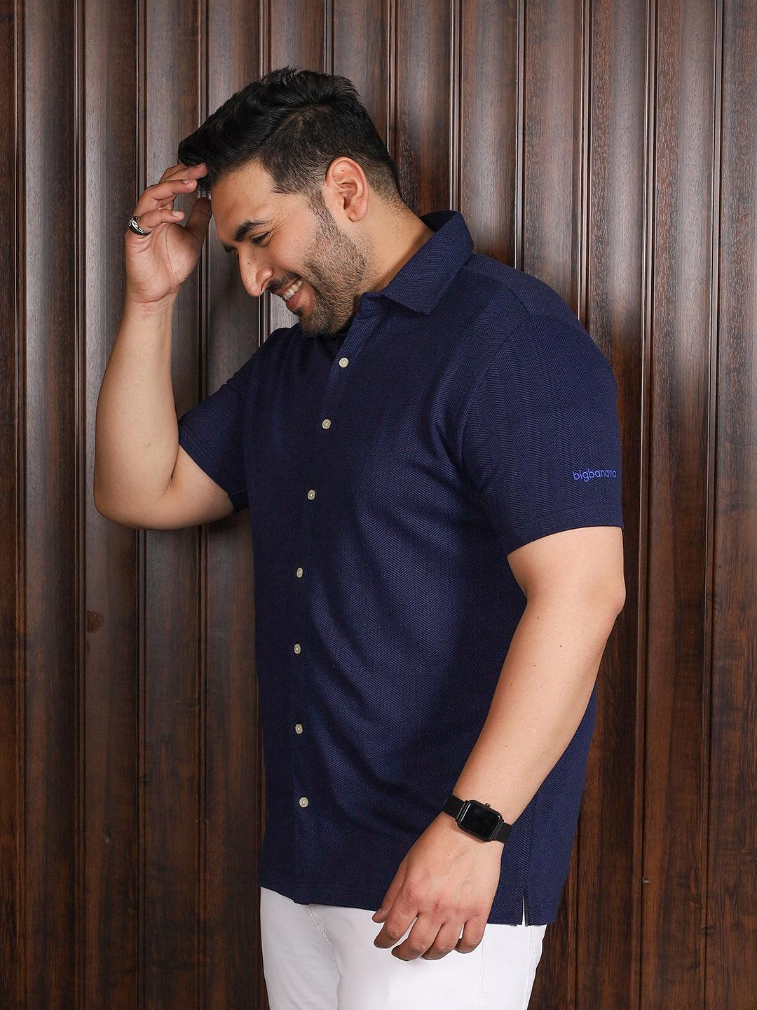 Men Plus Size Manila-Navy Striped Shirt - bigbanana