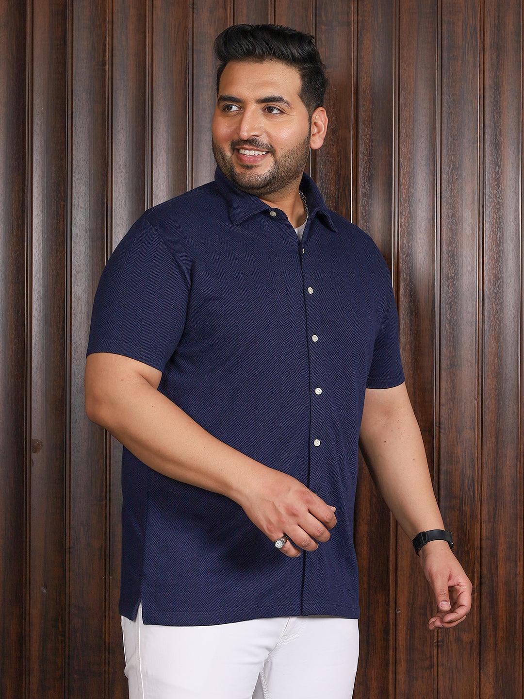 Men Plus Size Manila-Navy Striped Shirt - bigbanana