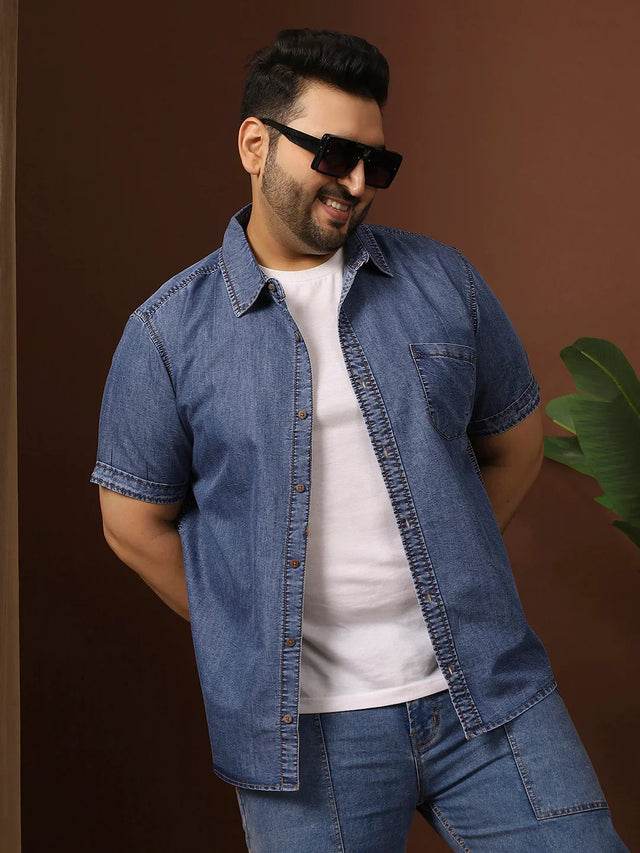 Men Plus Size Maricova Blue Solid Casual Shirt