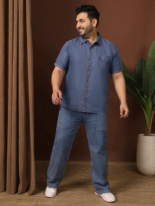 Men Plus Size Maricova Blue Solid Casual Shirt