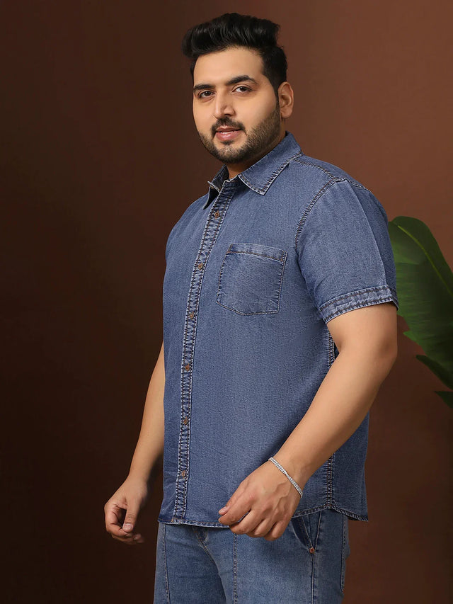 Men Plus Size Maricova Blue Solid Casual Shirt
