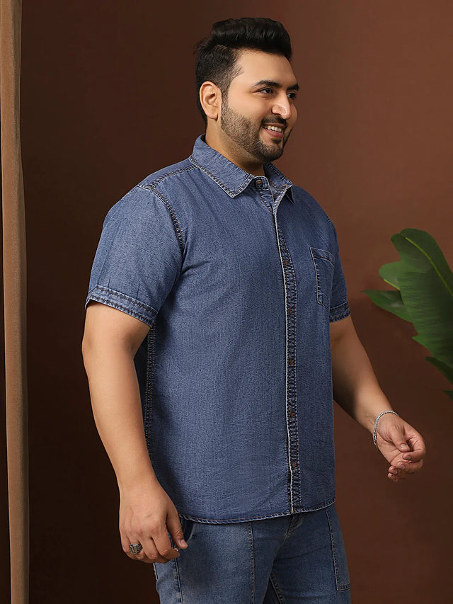 Men Plus Size Maricova Blue Solid Casual Shirt