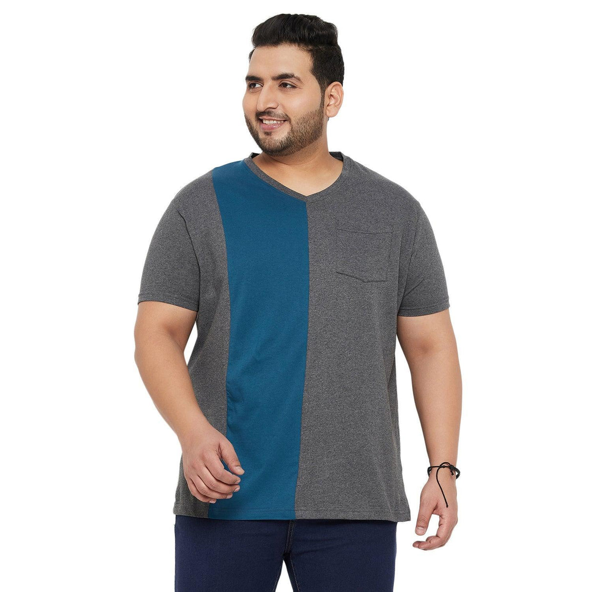 Men Plus Size Maverick Colorblock V-Neck Tshirt - bigbanana