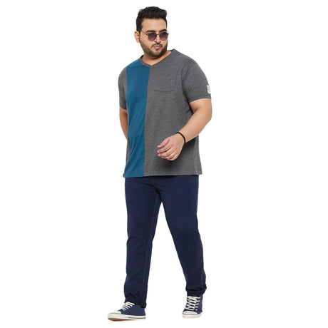 Men Plus Size Maverick Colorblock V-Neck Tshirt - bigbanana