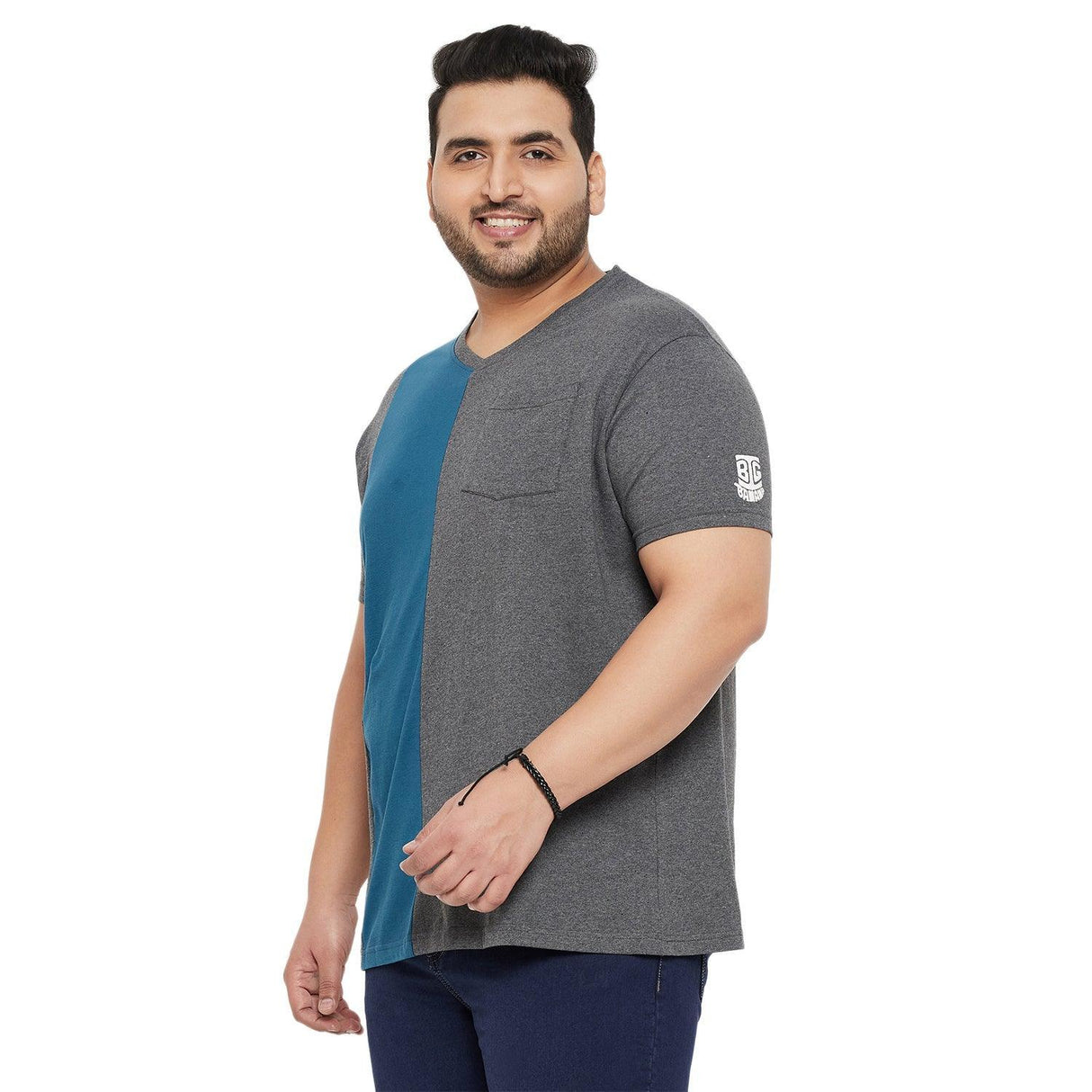 Men Plus Size Maverick Colorblock V-Neck Tshirt - bigbanana