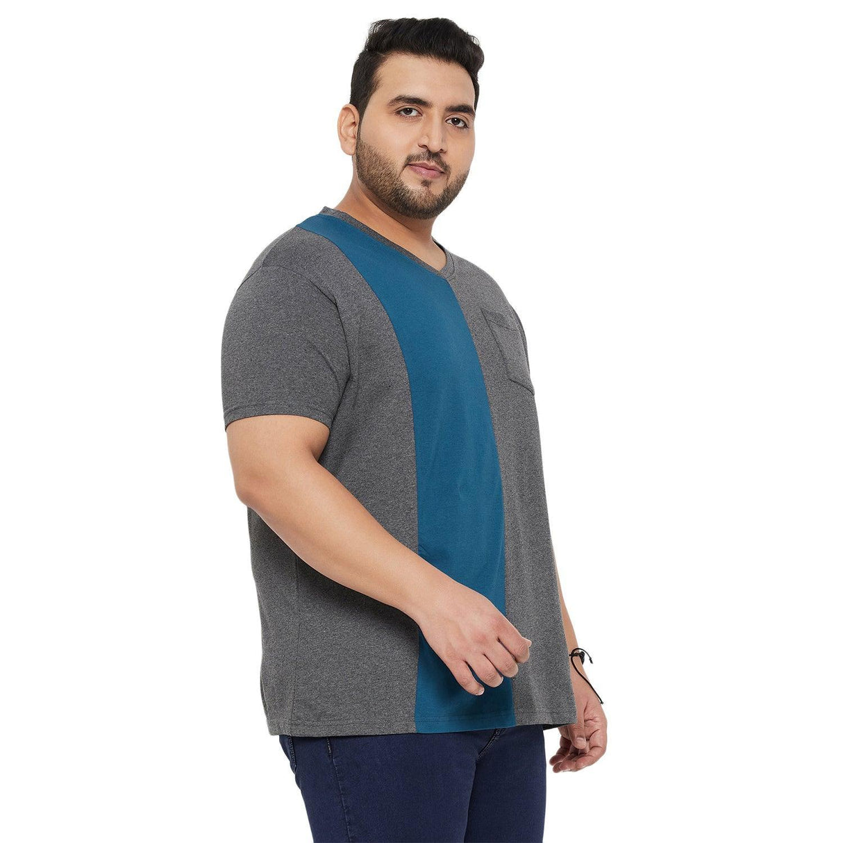 Men Plus Size Maverick Colorblock V-Neck Tshirt - bigbanana
