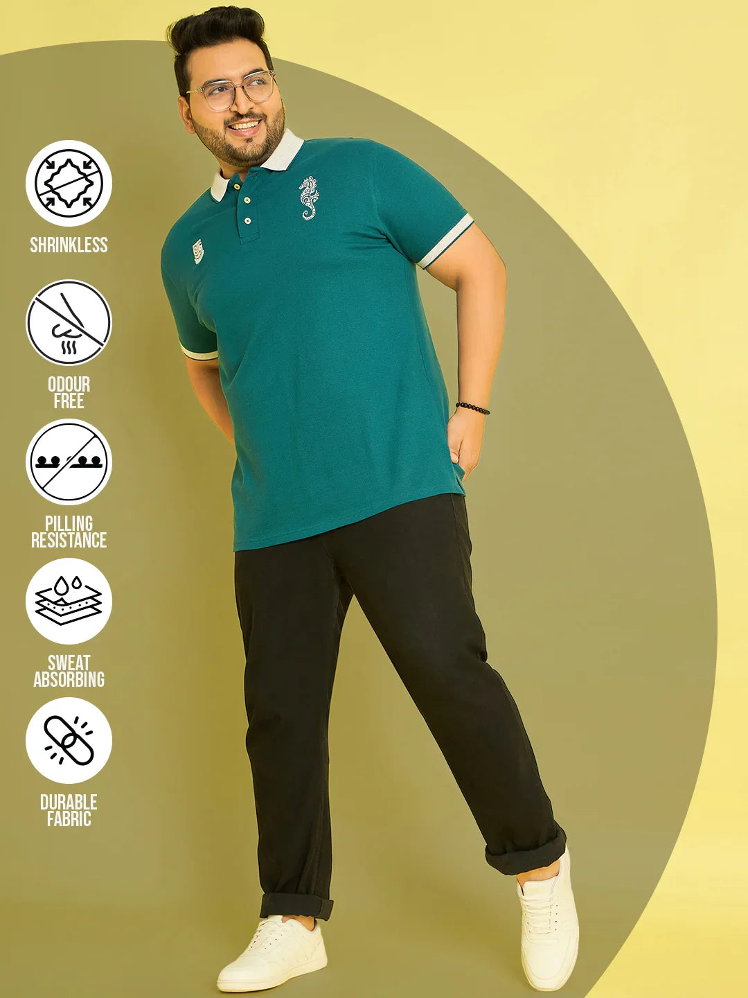 Men Plus Size Merredin-Turquoise Solid Polo Tshirt - bigbanana