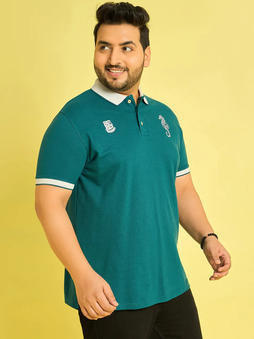 Men Plus Size Merredin-Turquoise Solid Polo Tshirt - bigbanana