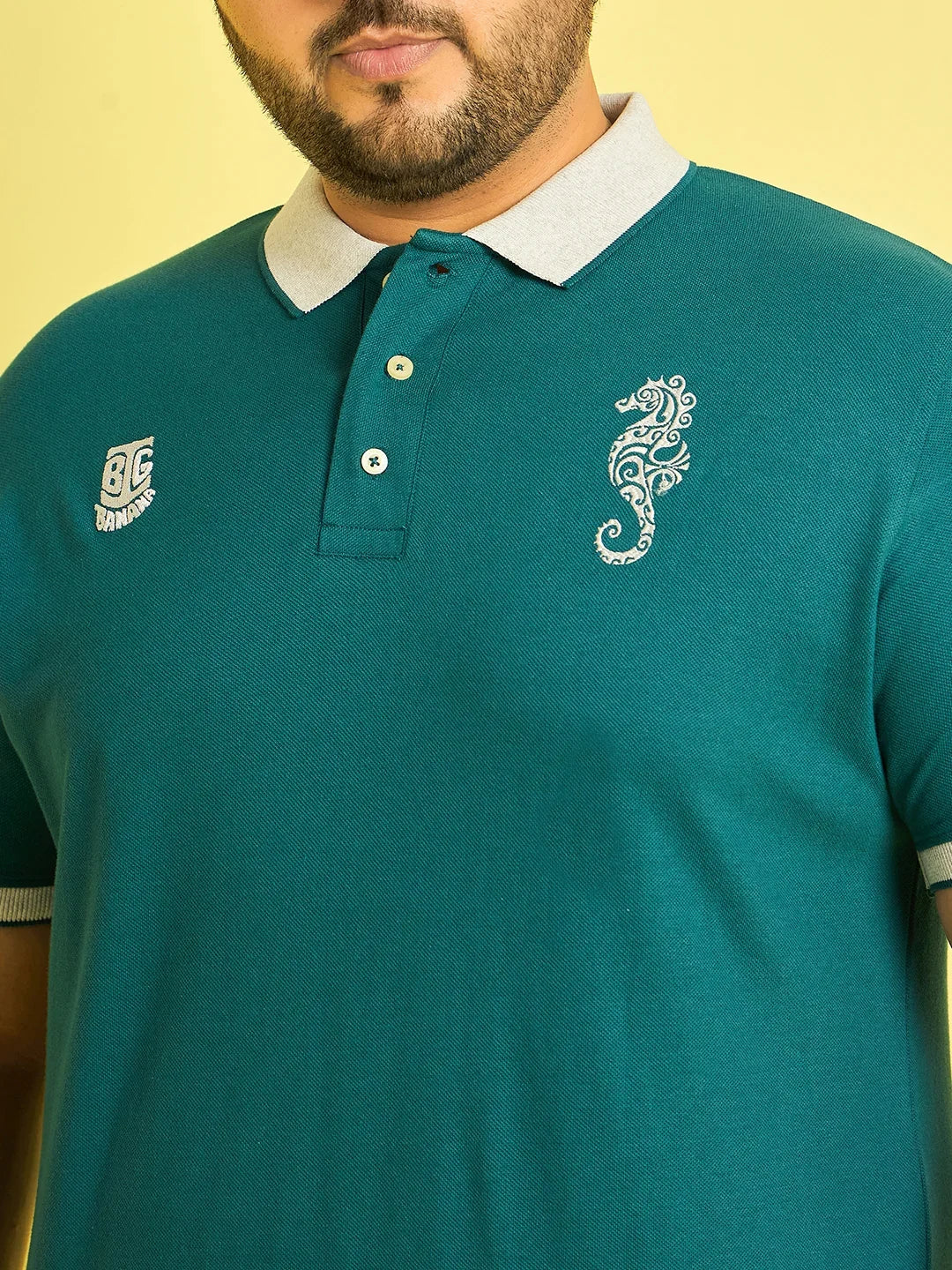 Men Plus Size Merredin-Turquoise Solid Polo Tshirt - bigbanana